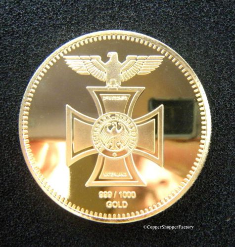 GOLD COIN 1 OZ WWII GERMAN REICH BLACK CROSS NAZI 100 MILLS .999 24K BULLION