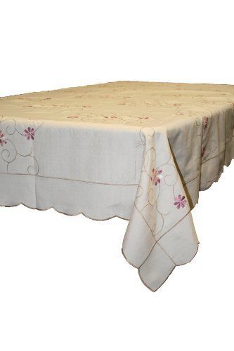 Orleans Embroidered Design Tablecloth - Beige 70&#034; X 108&#034; Oblong / Rectangle