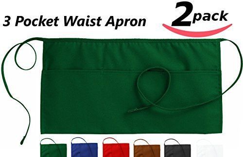 Utopia Waist Apron with 3 Pockets Cotton Poly Commercial Restaurant  2-Pack  Gre