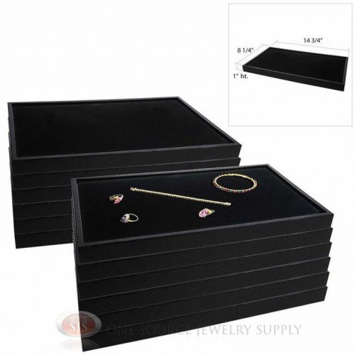 (12) Black Plastic Stackable Trays w/ Black Velvet Pad Display Jewelry Inserts