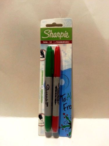 Sharpie  Twin-Tip Permanent Markers, Fine/Ultra Fine, Green/ Red Ink, Pack of 2