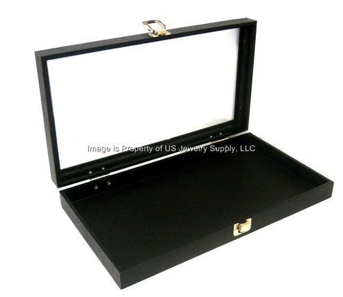12 Glass Top Lid Black Utility Storage Display Cases
