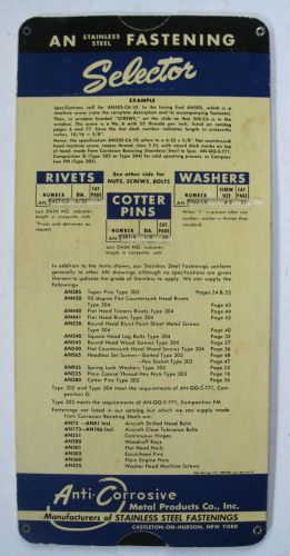 1951 slide chart fastening selector rivet cotter pin washer nut screw perrygraf for sale