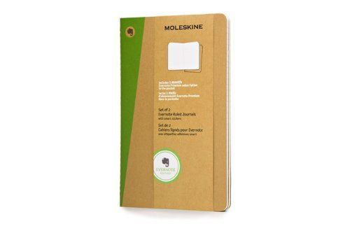 (2) Large Moleskine Evernote Journals (5 x 8.25) w Smart Stickers - Ruled, Brown