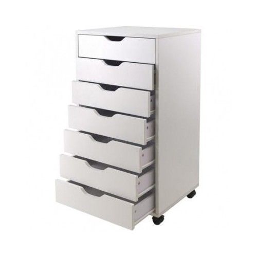 7 Drawer Wood Filing Cabinet White Caster Lateral Office Home Storage Organizer