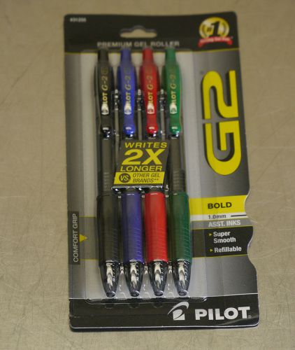 4-pk ASSORTED Pilot G2 Retractable Rollerball Pens 1.0 mm BOLD NEW