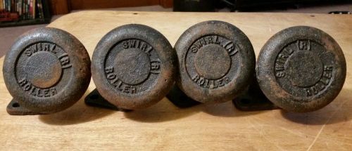 Swirl rollers set of 4 vintage cast iron - 2 7/8&#034; antique creeper wheels casters for sale