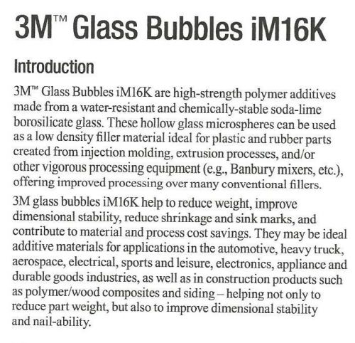 Genuine 3m im16k glass microspheres 16,000 psi - 3 lb. net wt. - almost 2 gallon for sale