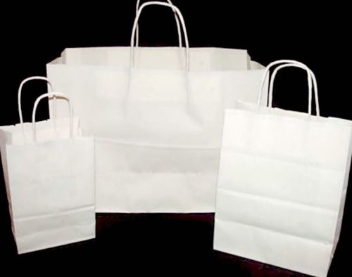 78 Pc Mixed Sizes Lot White Kraft Paper Shopping &amp; Gift Bags, Retail, Merchanise