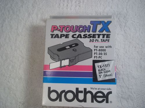NIB Brother P-Touch Tape TX-1511 Black on Clear 50 ft. PT-8000, PT-30/35 PT-PC