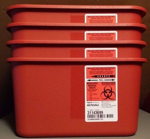 Lot of 4 Kendall Sharps-A-Gator Disposal Biohazard Waste Containers 1 Gallon NEW