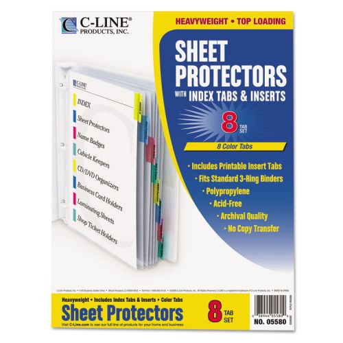 Poly sheet protectors with index tabs, assorted color tabs, 11 x 8 1/2, 8/st for sale