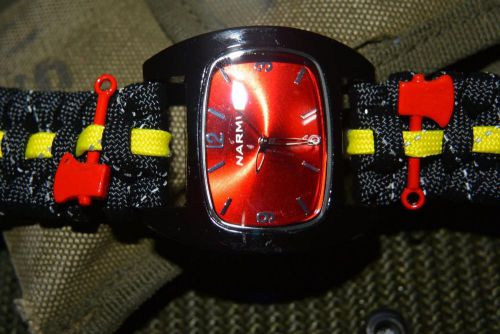 Black Reflective Firefighter Fire Rescue Bunker Turnout Gear  Paracord Watch