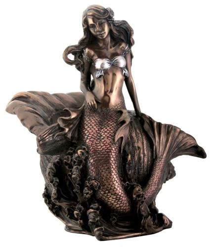6.5 Inch Collectible Bronze Colored Resin Mermaid with Shell Statue
