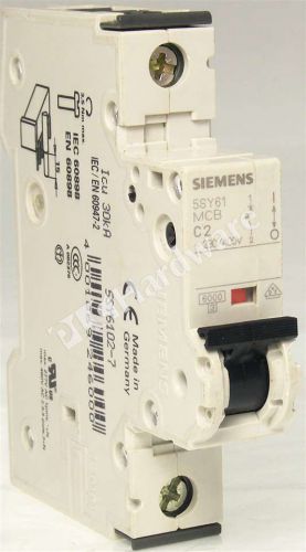 New Siemens 5SY6102-7 Miniature Circuit Breaker, 2-Pole, 2A, Curve C, D=70mm Qty