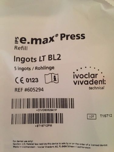 Ivoclar emax press ingots emax LT BL2- REF #  605294 5pk Pressable Ceramic NEW