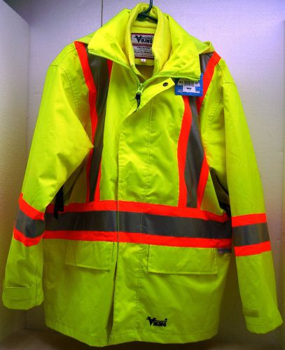Viking Journeyman 300D Tri-Zone Safety Jacket Liner Hood Fluorescent Green Sz Lg