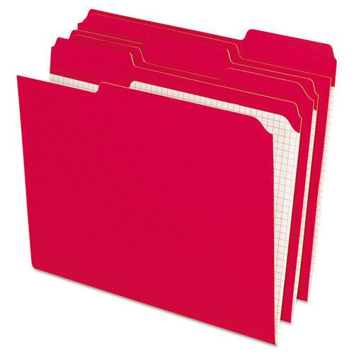 Reinforced Top Tab File Folders, 1/3 Cut, Letter, Red, 100/Box