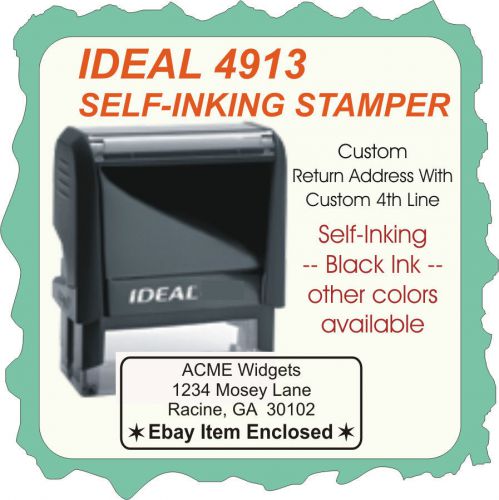 Return Adress w/4th line, Custom Made Self Inking Rubber Stamp 4913 black