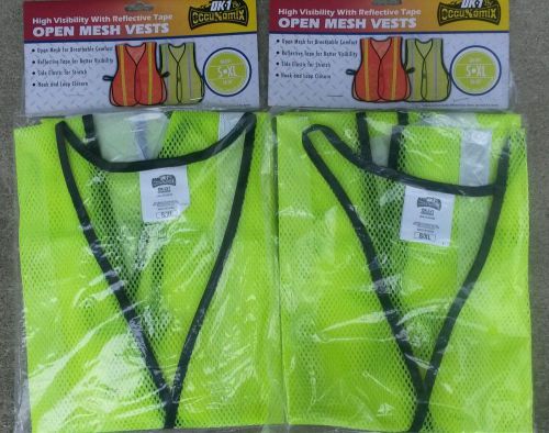 Lot of 2 high visibility reflective tape safety vest hook loop S-XL OK-LV1 lime