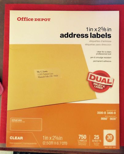 Office Depot 8660 Easy Peel Mailing/Address Labels, 1&#034;x2-5/8&#034;, 750/PK, Clear