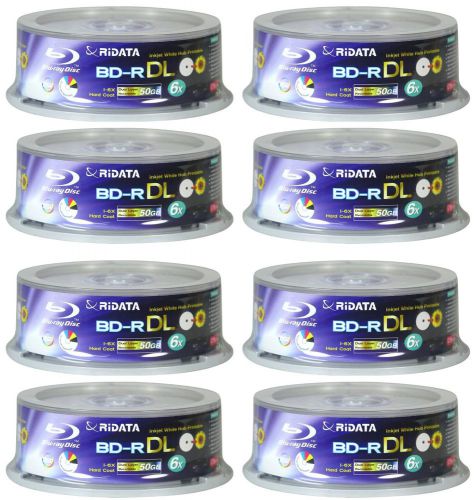 Eight ridata blu ray 6x 50gb white inkjet printable bd-r dl 25 packs 200 discs for sale