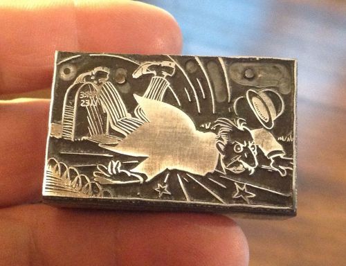 Letterpress Block. Man Trips Over Tombstone!