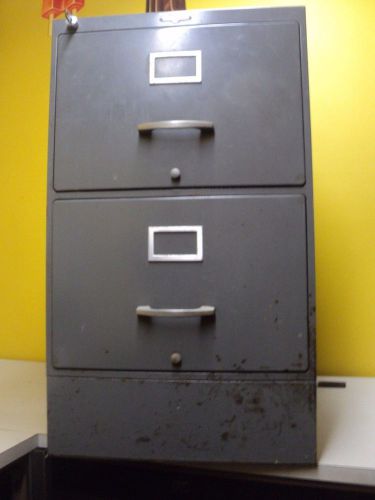 Globe-Wernicke File Cabinet Lock Key Mid-Century Grey Metal 2-Drawer w/ Folders