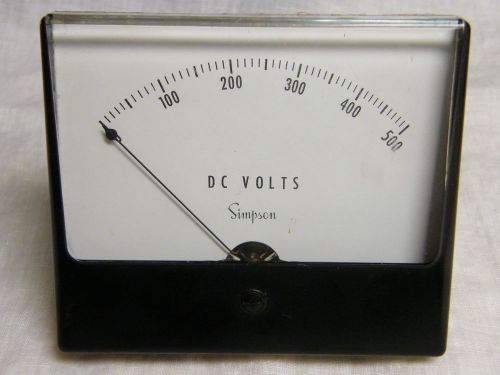 Used Simpson 0-500 D.C. Volts Square Panel Meter SK-525-T3 4.5&#034; Face
