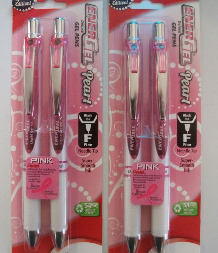 LOT OF 4  Pentel EnerGel Pearl Deluxe Gel Pens, Medium Point PINK INK 25050