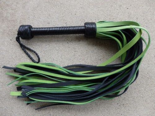 Lime green heavy mega thuddy grain leather flogger 35 tails - horse whip cat for sale