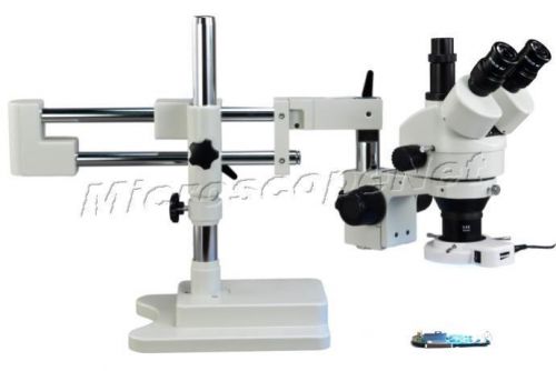 Trinocular zoom stereo 3.5x-90x microscope 144 led light dual-arm boom stand for sale