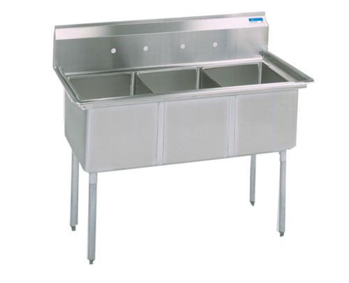 BK RESOURCES 77&#034;W THREE COMPARTMENT S/S SINK 14&#034; DEEP W/ S/S LEGS - BKS-3-24-14S