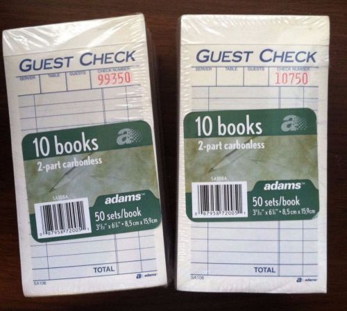 Adams sa108a 2-part carbonless guest/restaurant checks-20 books of 50-free ship for sale