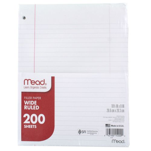 &#034;Mead Filler Paper, Loose Leaf Paper, Wide Ruled, 200 Sheets (15200)&#034;