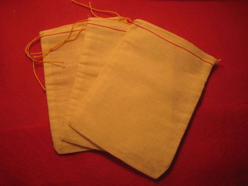 COTTON CLOTH BAGS (POUCHES), SET OF 6, WITH SEWN IN DRAW STRING...approx.4&#034; X 6&#034;