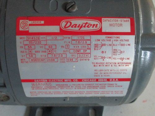 &#034;dayton capacitor start motor&#034;  5k 452b / new / old in original box for sale