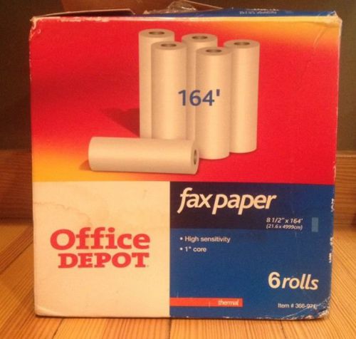 5 Rolls Office Depot Thermal Fax Paper High Sens. 1&#034; Core 8 1/2&#034; X 164&#039; #366971