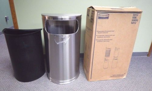Nib rubbermaid 9 gallon s08 receptacle half round trash can stainless steel fgs for sale