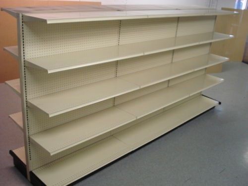 GONDOLA STORE SHELVING USED 8&#039; TALL 48&#034; WIDE  48&#039; LONG SECTIONS OFF WHITE COLOR
