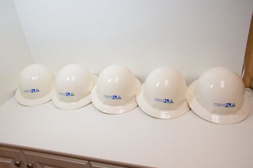 (5) fibre-metal by honeywell white full brim hard hat with 3r for sale