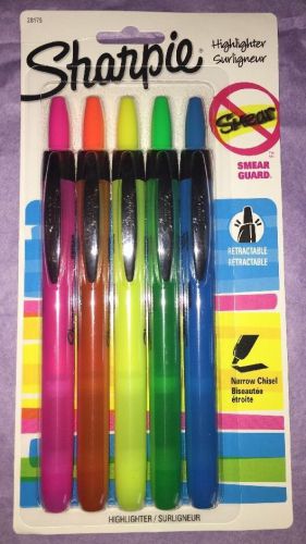 NEW Sharpie Accent Retractable Narrow Chisel Tip Highlighters 5 assorted colors
