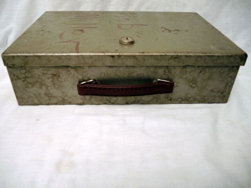 Vintage metal fireproof locking box 14 x  9 x 3 1/2 with handle &amp; no key for sale