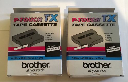 2 Brother Tape Cassettes TX-2111 Black On White New No Reserve!!