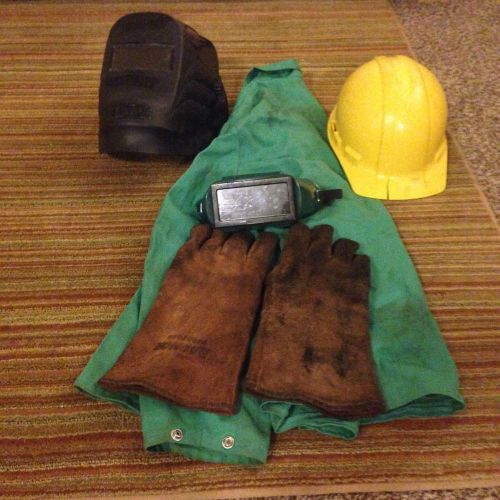 Welding protection gloves jacket and helmet