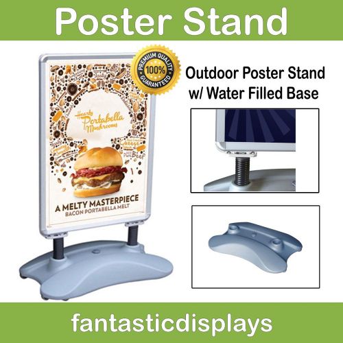 Outdoor sidewalk rolling poster sign stand with water filled base wheels street for sale