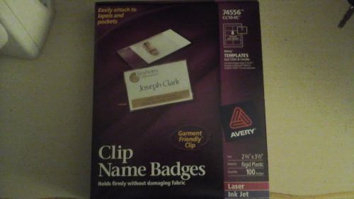 Avery Clip Name Badges 100 Inserts + 100 Holders Hard Rigid Plastic Badge 74556