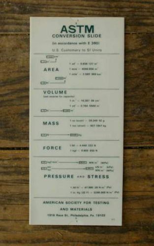 ASTM American Society for Testing &amp; Materials CONVERSION SLIDE SI Units w/Sleeve