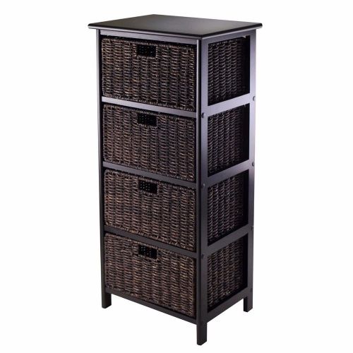 Winsome Omaha Wooden Storage Rack with 4 Foldable Baskets In Black