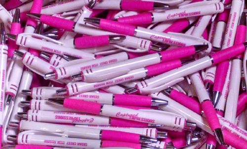 10 New Misprint Ballpoint Retractable Ink Pens, Pink and White (Black Ink)